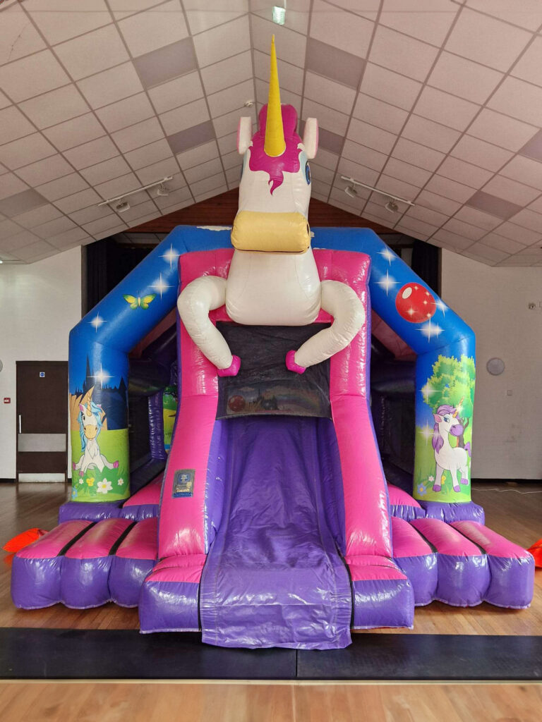 3D Unicorn bouncy castle with lights, music and slide